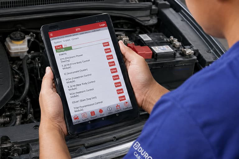 Team checking diagnosis and battery stock